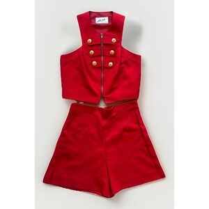 Vintage Linda Segal Red Nautical Two Piece Set 10 Crop Top Shorts Preppy Crest